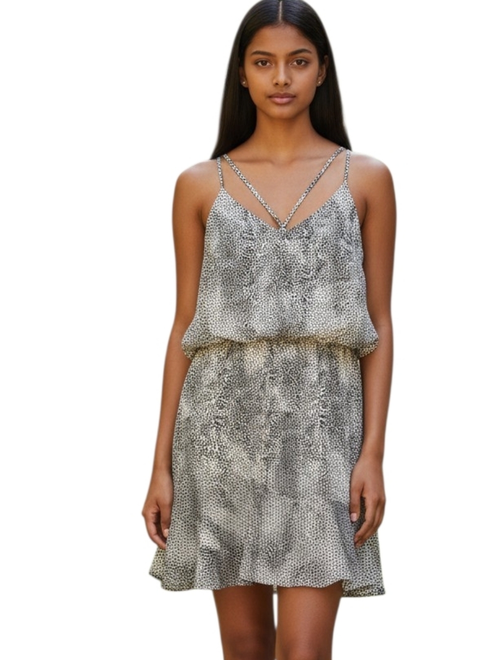 En Crème Dotted Print Spaghetti Strap Dress in Black & White Size Large